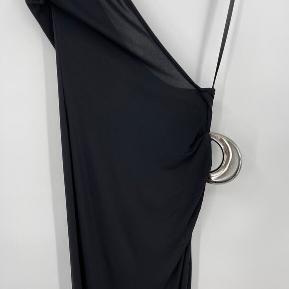 Staud | NWT Zenith Dress in Black Jersey One Shoulder Maxi Silver Buckle XS - Picture 13 of 16